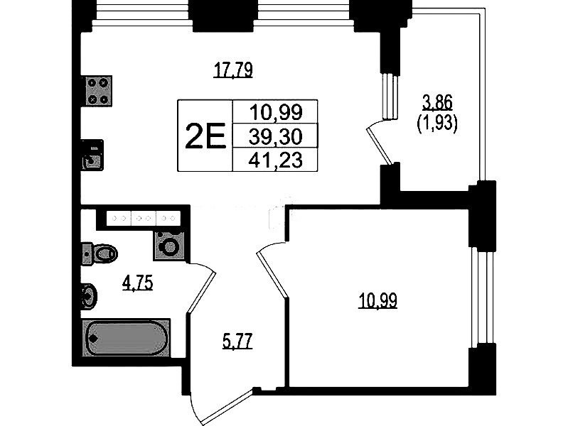 1-комнатная квартира 41.23 м², 4/4 эт., ЖК «Ranta Residence»